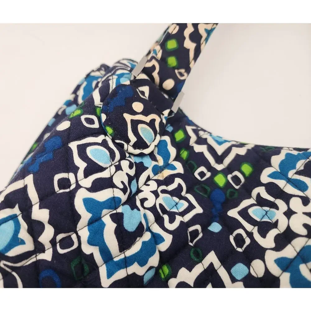 Vera Bradley Pleated Tote Ink Blue Quilted Shoulder Bag Purse Retired Pattern